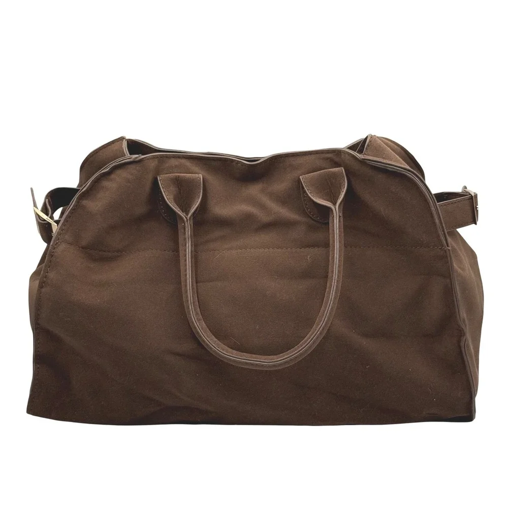 Oversized Brown Faux Leather‎ Weekender Tote Bag Boho Slouchy Travel Carryall